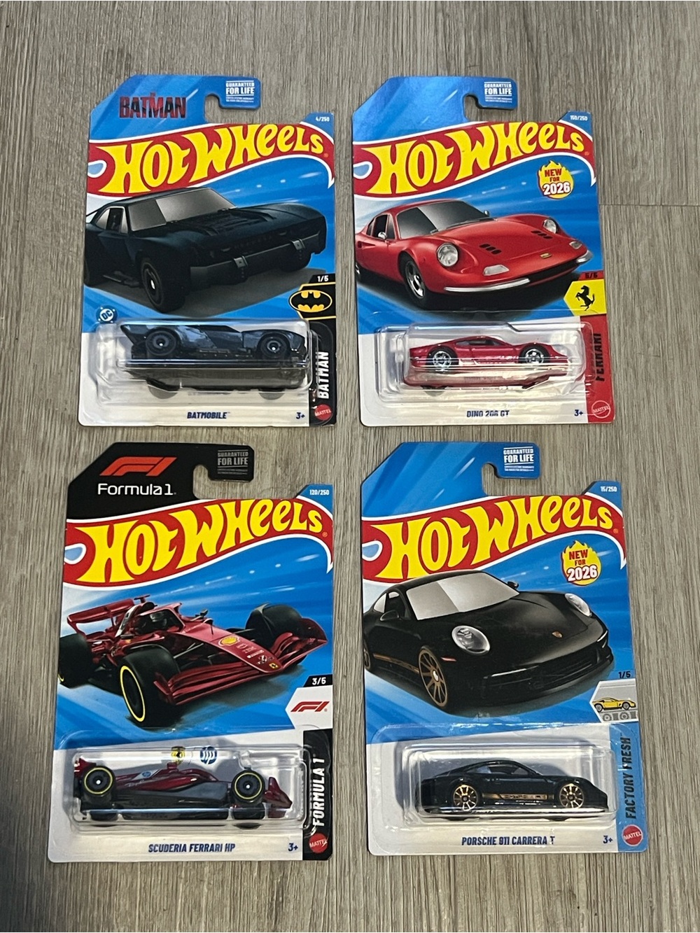 (4) Hot Wheels Batman, Ferrari, Formula 1 & Porsche 911